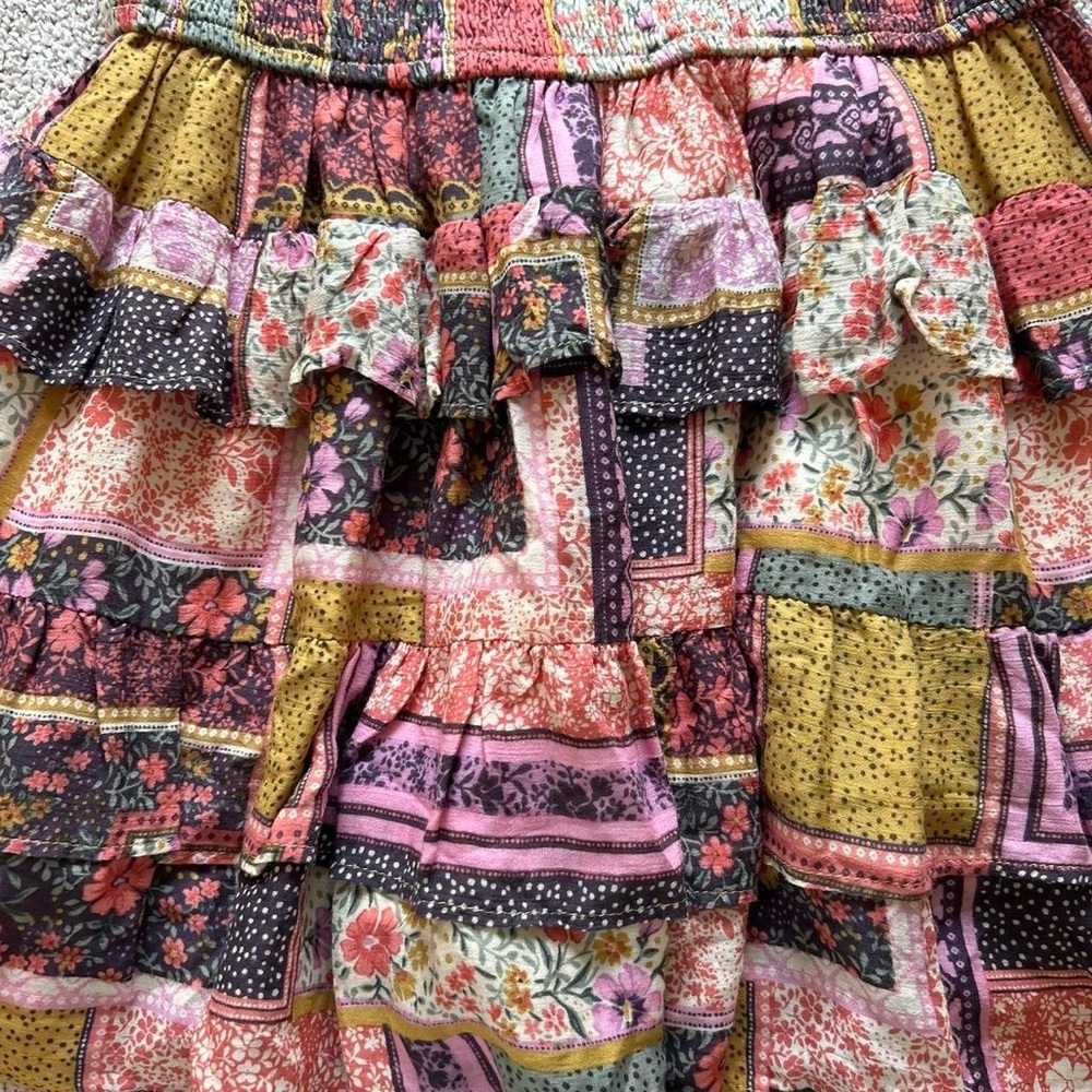 Multi print spring patchwork boho tiered ruffle Flowy skirt size medium - Picture 5 of 5